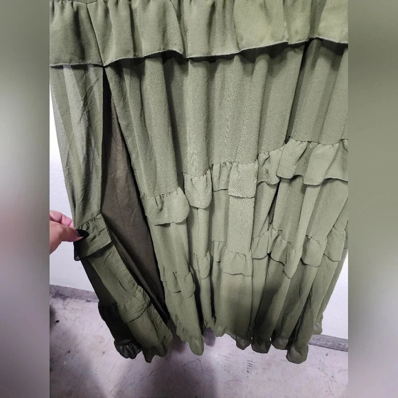 Lulus Compelling Romantic Olive Green Ruffled Tiered Maxi Dress Party Wedding - Picture 8 of 9